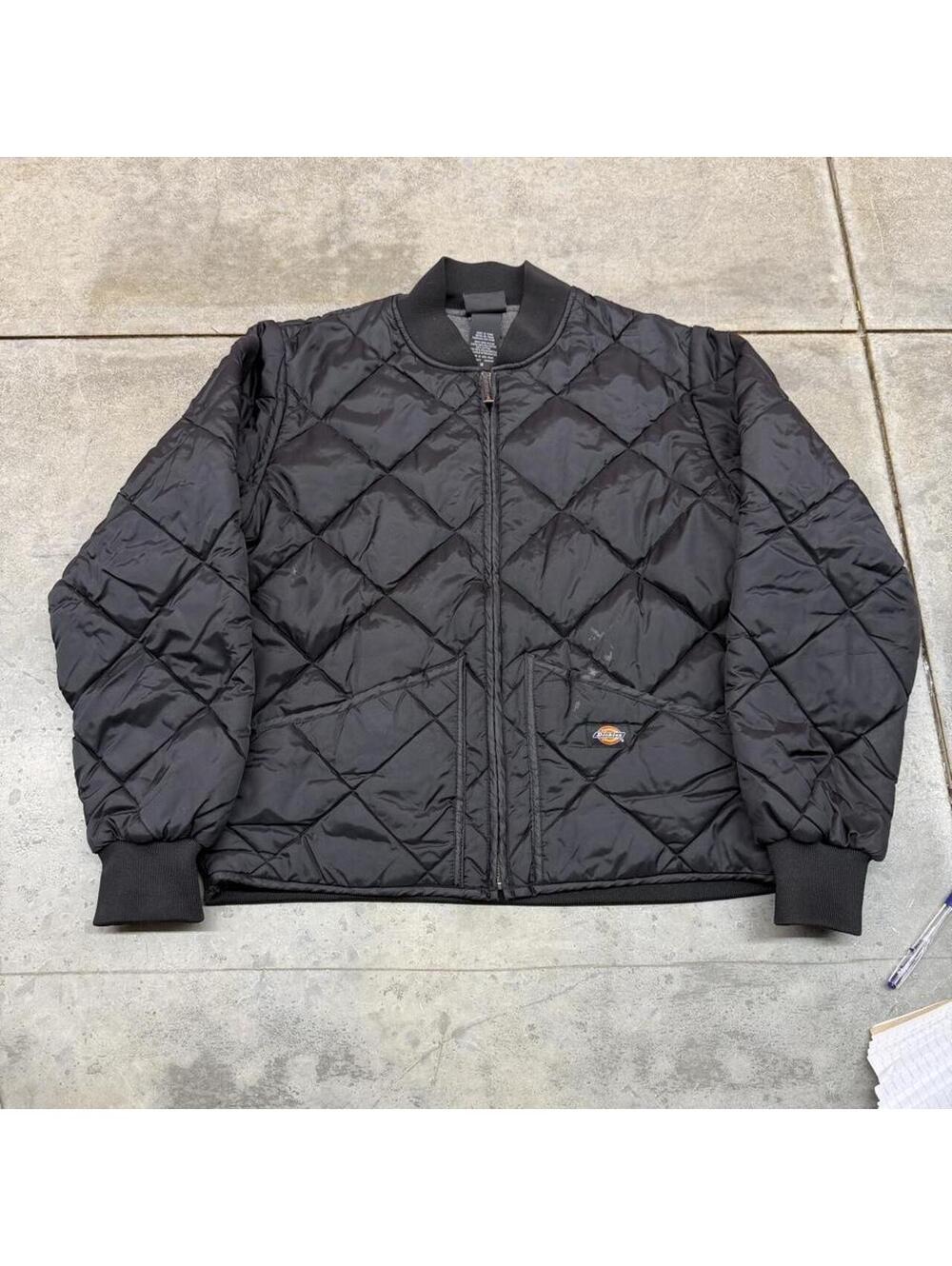 vintage dickies diamond quilted black bomber jacket size medium